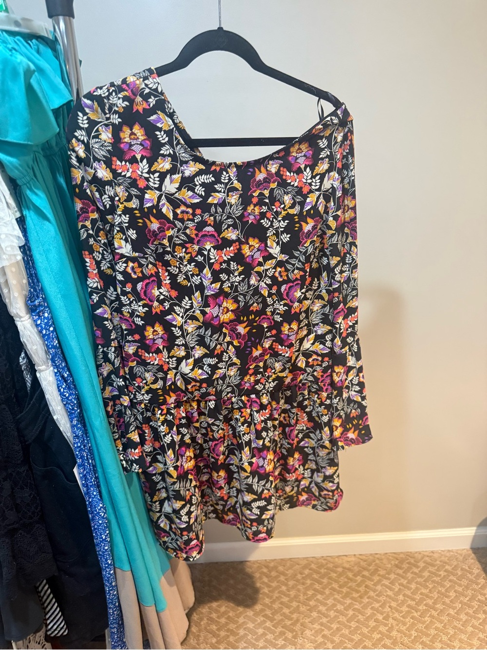 Floral Black Pink Yellow Long-Sleeve Dress